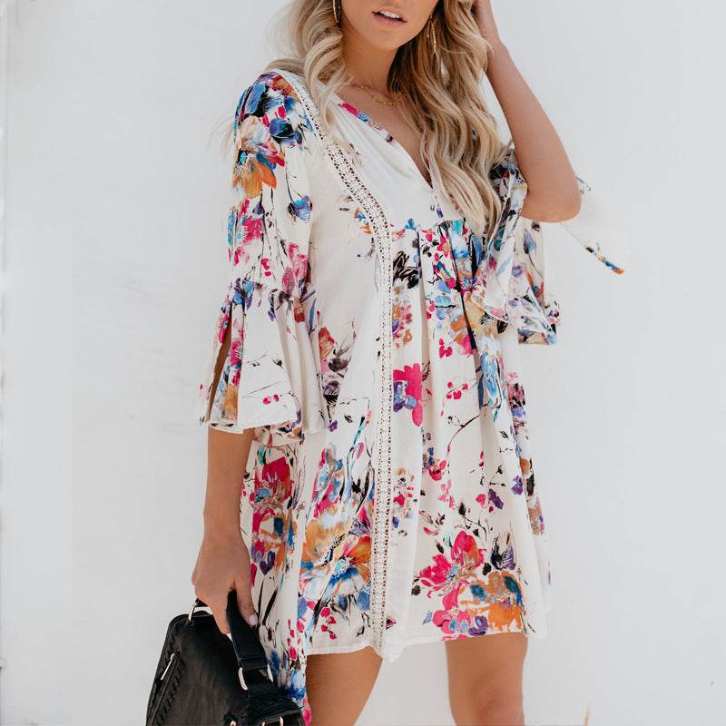 Hollow V-neck flared sleeve blouse - MYLUXURY LANE ENTERPRISE