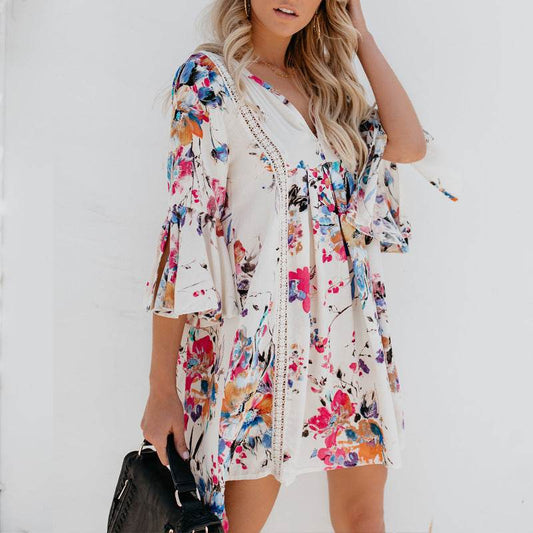 Hollow V-neck flared sleeve blouse - MYLUXURY LANE ENTERPRISE