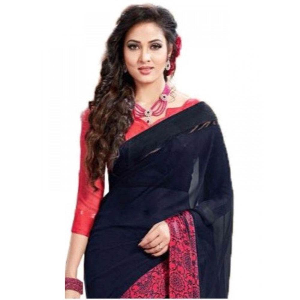 Generic Womens Georgette Digital Printed Saree (Navy Blue, 6.25 Mtr) - MYLUXURY LANE ENTERPRISE