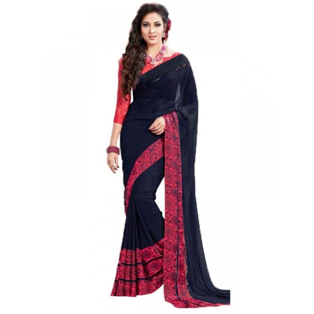 Generic Womens Georgette Digital Printed Saree (Navy Blue, 6.25 Mtr) - MYLUXURY LANE ENTERPRISE