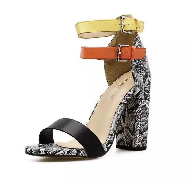 Thick-heeled high-heeled colorblock sandals - MYLUXURY LANE ENTERPRISE