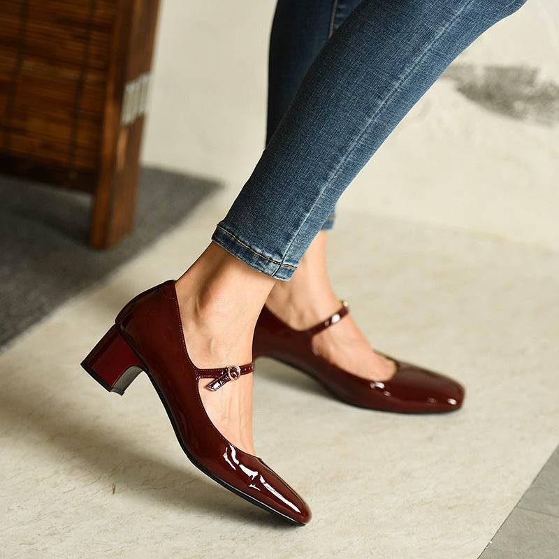 Burgundy bright strap square toe - MYLUXURY LANE ENTERPRISE