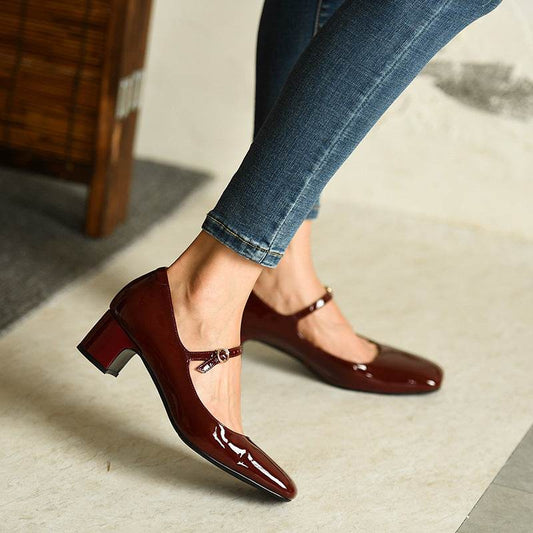 Burgundy bright strap square toe - MYLUXURY LANE ENTERPRISE