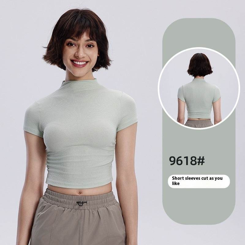 Women's Graceful And Fashionable Slim-fit Half Turtleneck Pleated Waist Yoga Clothes Sports Casual Top - MYLUXURY LANE ENTERPRISE