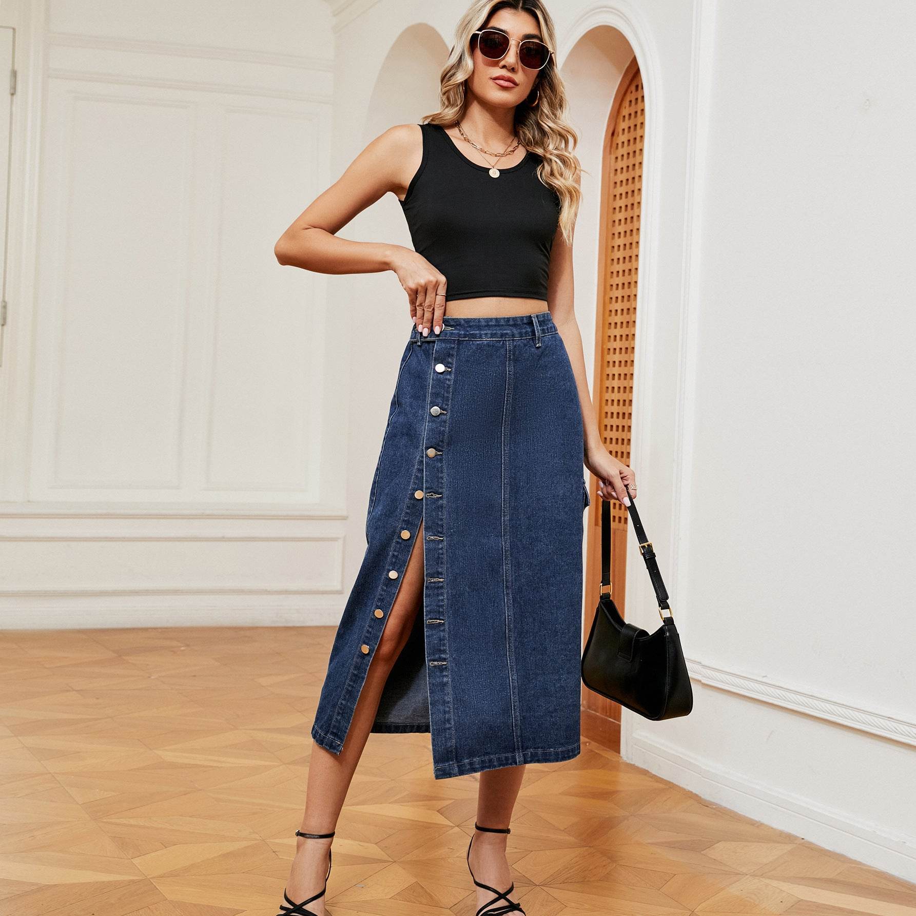 European And American Hot Girls Half Elastic Denim Cargo Pants Casual Skirt - MYLUXURY LANE ENTERPRISE