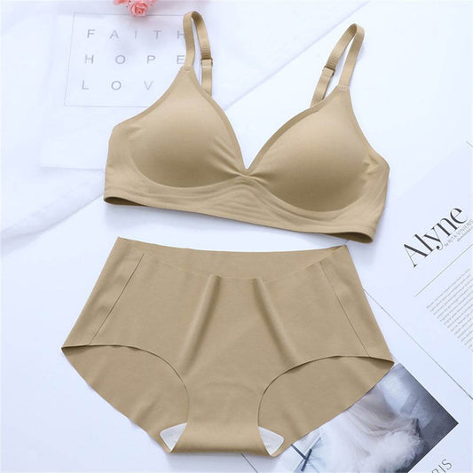 Korean Naked Extended Bra Set Ladies' Traceless Rim-free Underwear Thickened Small Breasts Gathering - MYLUXURY LANE ENTERPRISE