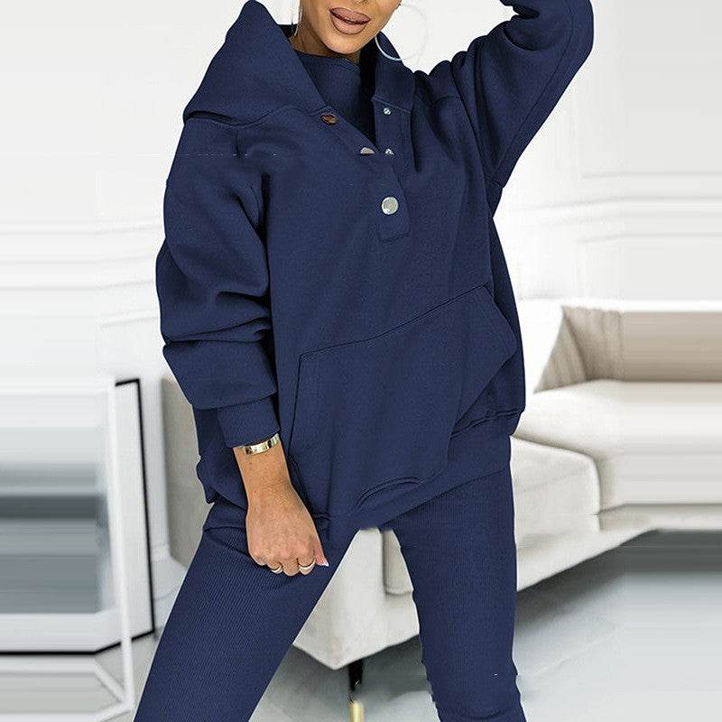 3pcs Women's Sports Suit Loose Hooded Pockets Sweatshirt And Vest And Slim Trousers - MYLUXURY LANE ENTERPRISE
