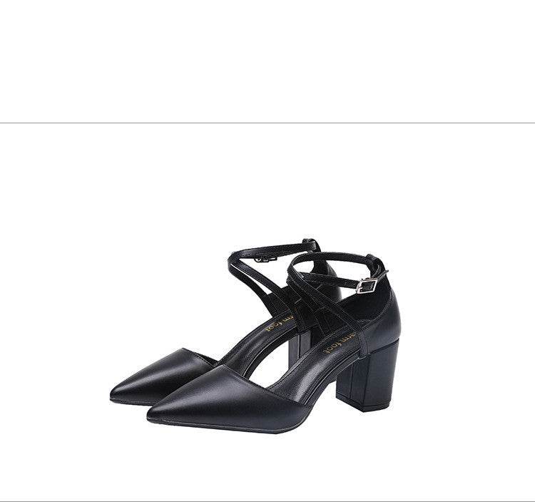 Cross Strap Pointed Colorblock Hollow Heel Heel Ladies Heels - MYLUXURY LANE ENTERPRISE