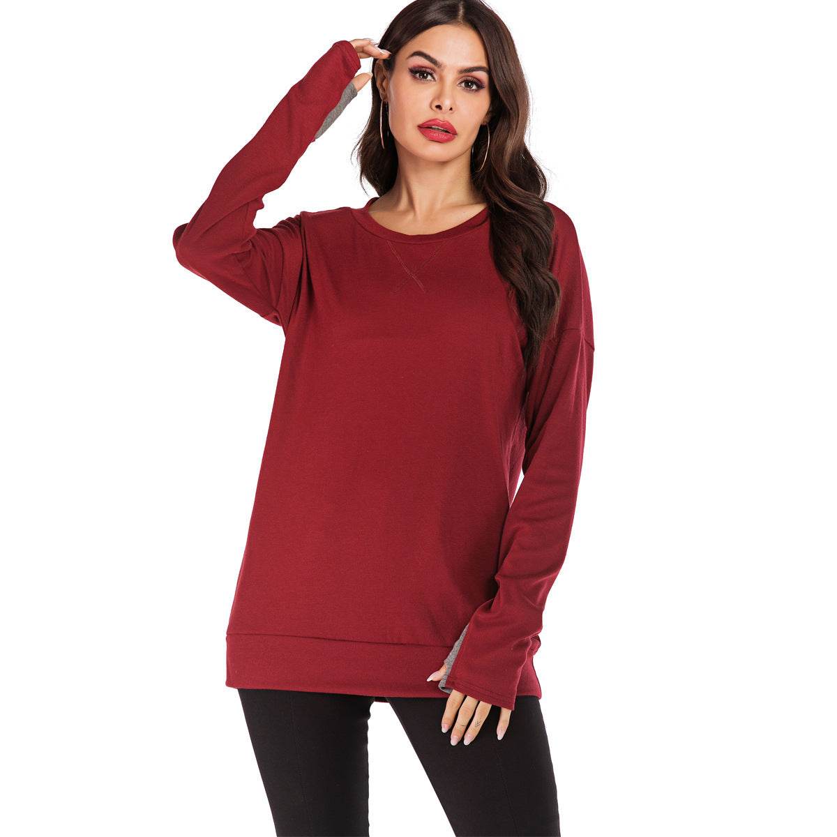 Women's Fashion Pullover Round Neck Long Sleeve - MYLUXURY LANE ENTERPRISE