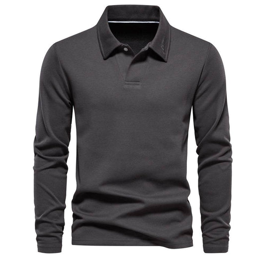 Fashion Lapel Long-sleeved Polo Shirt Men's Casual Solid Color Tops Clothing - MYLUXURY LANE ENTERPRISE