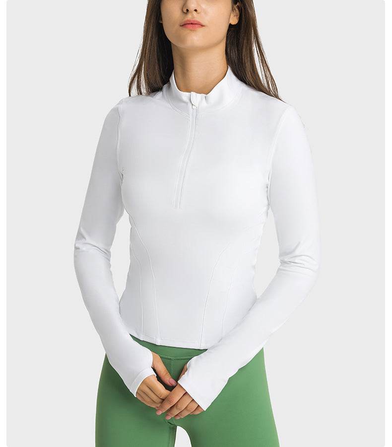 Double-sided Nylon Half Zipped Stand Collar Yoga Jacket Women's Stretch Tight-fitting Cinched Slimming Sports Jacket - MYLUXURY LANE ENTERPRISE