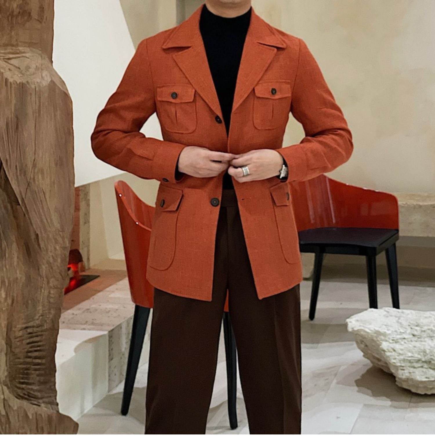 Retro Waist Cinching Casual Slim Fit Jacket, Suit Jacket For Men - MYLUXURY LANE ENTERPRISE