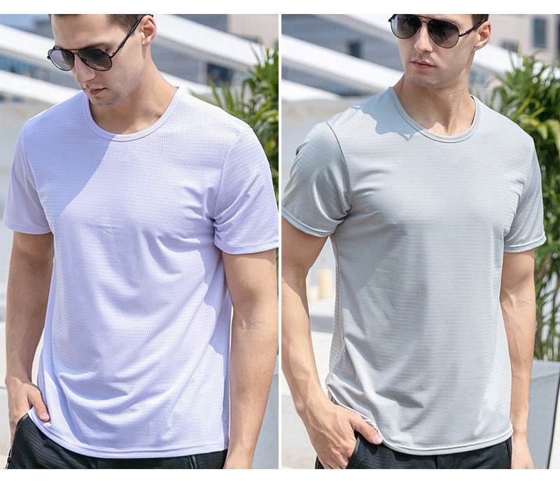 Ice Silk Short Sleeve T-shirt Men's Summer New Thin Mesh Quick Dry T-shirt Breathable Loose Large Sports Half Sleeve - MYLUXURY LANE ENTERPRISE