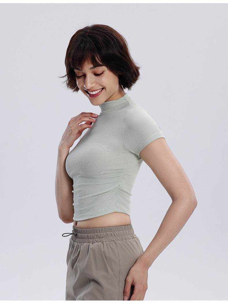 Women's Graceful And Fashionable Slim-fit Half Turtleneck Pleated Waist Yoga Clothes Sports Casual Top - MYLUXURY LANE ENTERPRISE