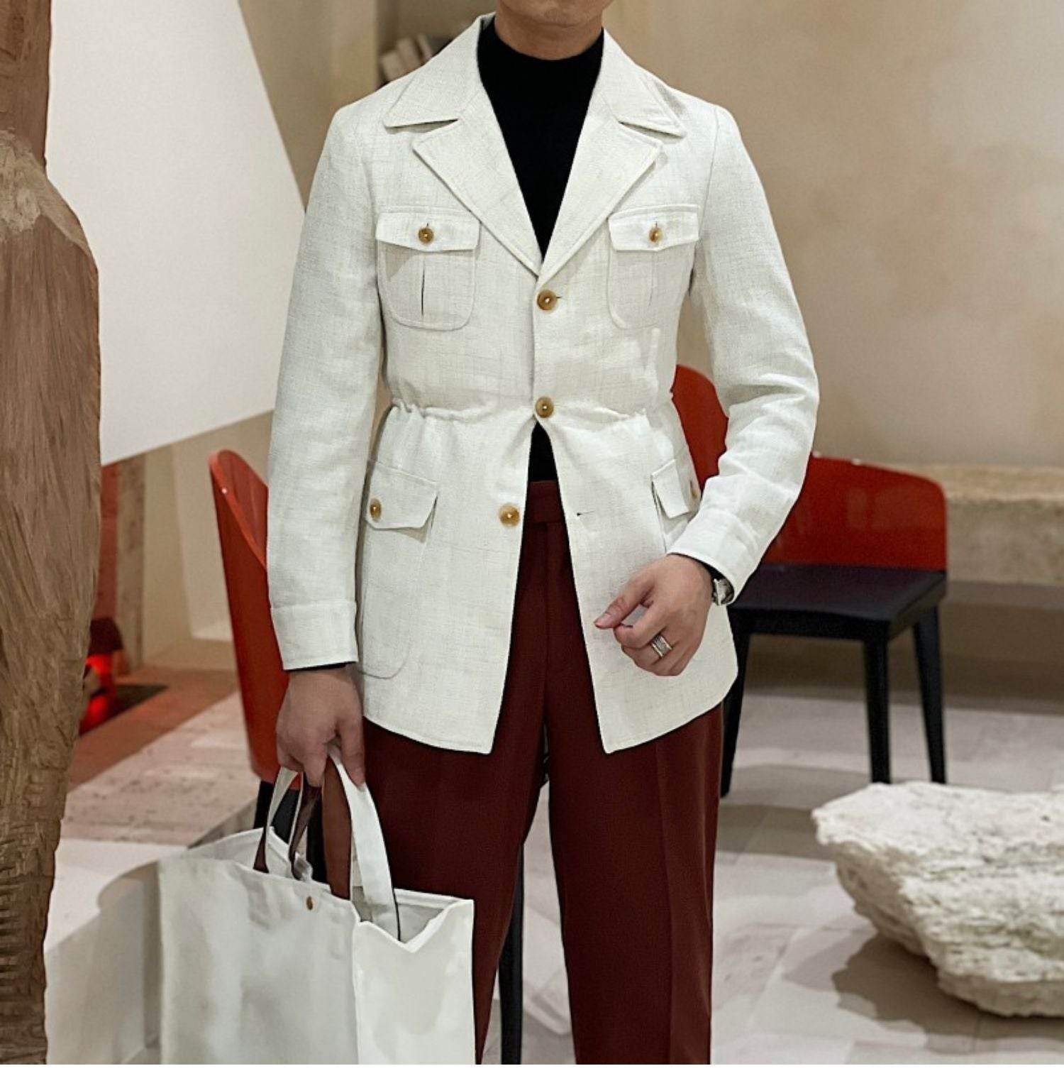Retro Waist Cinching Casual Slim Fit Jacket, Suit Jacket For Men - MYLUXURY LANE ENTERPRISE