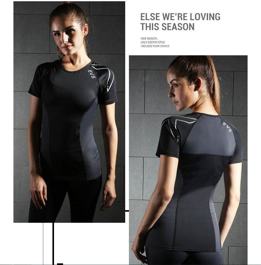Compression sports tights short-sleeved women's stretch yoga clothes running quick-drying T-shirt training fitness clothing female slim suit - MYLUXURY LANE ENTERPRISE