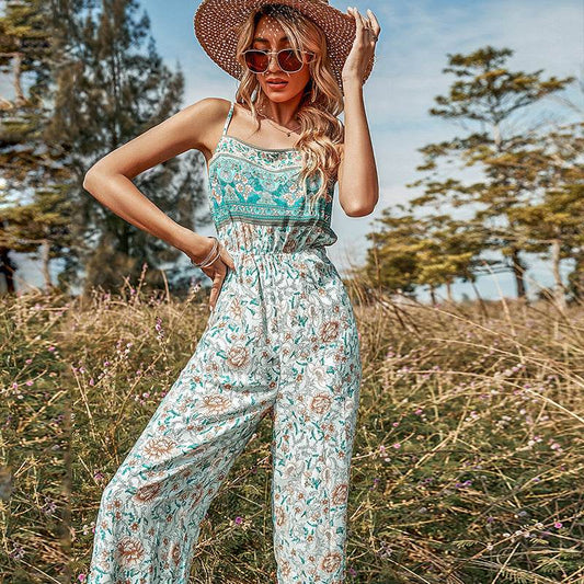 New Sling Print Floral Casual Loose Waist Jumpsuit Women - MYLUXURY LANE ENTERPRISE