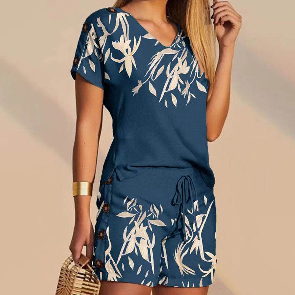 Comfortable Decorative Buttons Short-sleeved Shorts Suit - MYLUXURY LANE ENTERPRISE