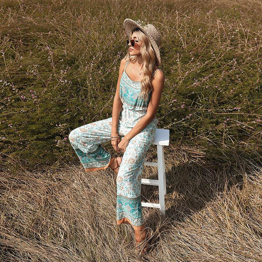 New Sling Print Floral Casual Loose Waist Jumpsuit Women - MYLUXURY LANE ENTERPRISE