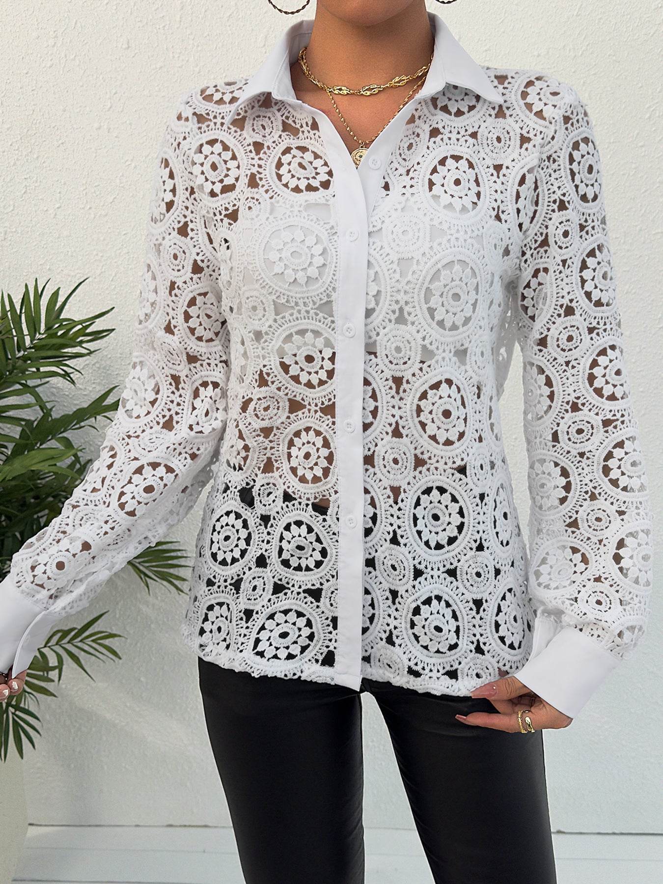 New Long Sleeve Lace V-neck Women's Shirt - MYLUXURY LANE ENTERPRISE