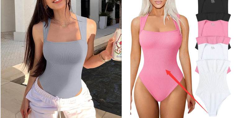 Thread Square Neck Jumpsuit Sleeveless Slim Fit Tank Top Summer Shapewear - MYLUXURY LANE ENTERPRISE