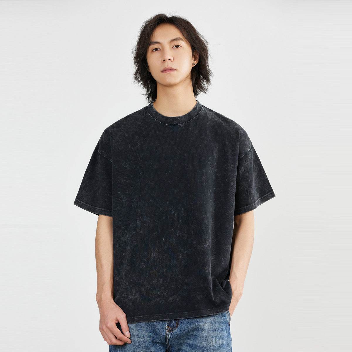 Washed Old T-shirt Men's Drop Shoulder Loose Cotton Base Shirt - MYLUXURY LANE ENTERPRISE