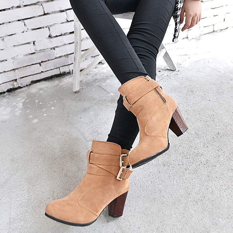 Winter Autumn Leather Casual Women High Heels Pumps Warm Ankle Boots - MYLUXURY LANE ENTERPRISE
