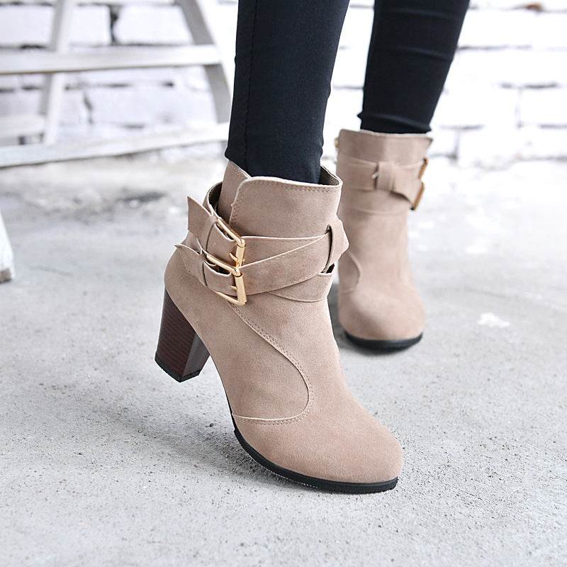 Winter Autumn Leather Casual Women High Heels Pumps Warm Ankle Boots - MYLUXURY LANE ENTERPRISE