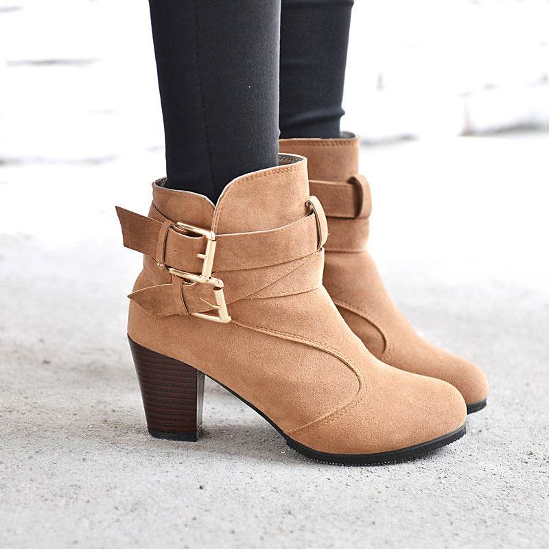 Winter Autumn Leather Casual Women High Heels Pumps Warm Ankle Boots - MYLUXURY LANE ENTERPRISE