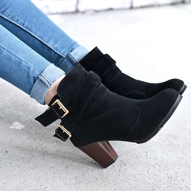 Winter Autumn Leather Casual Women High Heels Pumps Warm Ankle Boots - MYLUXURY LANE ENTERPRISE