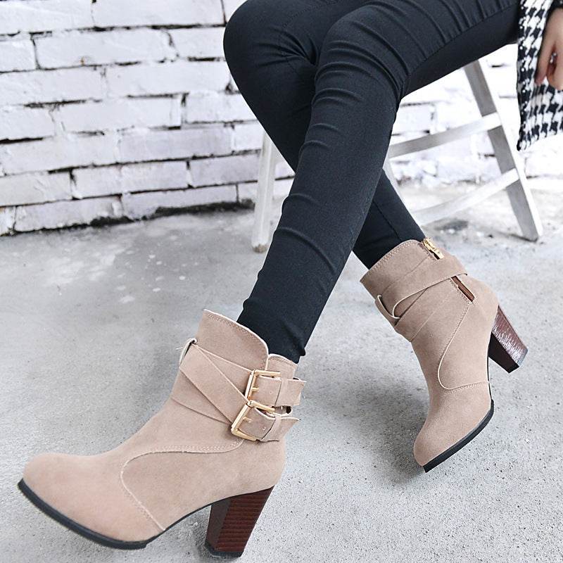 Winter Autumn Leather Casual Women High Heels Pumps Warm Ankle Boots - MYLUXURY LANE ENTERPRISE