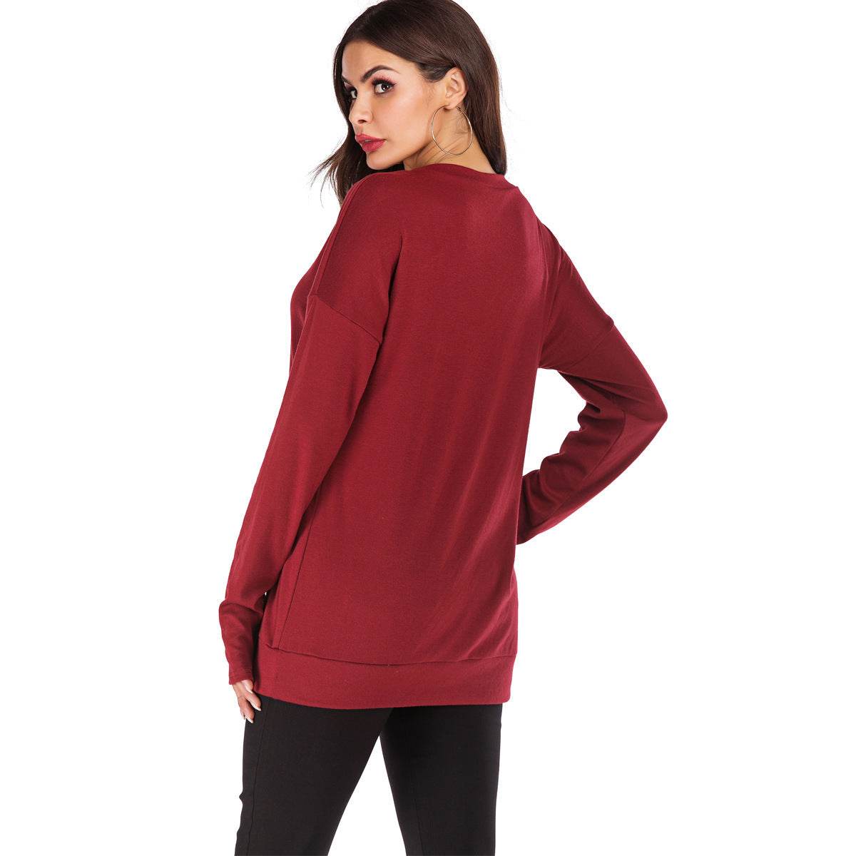 Women's Fashion Pullover Round Neck Long Sleeve - MYLUXURY LANE ENTERPRISE