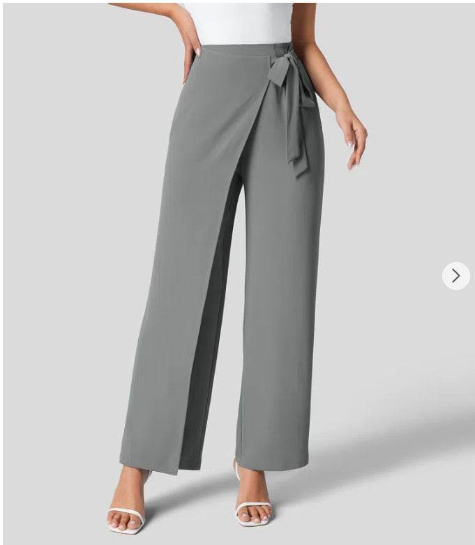 Women's High Waist Tie Side Invisible Zipper Wide Leg Pants - MYLUXURY LANE ENTERPRISE