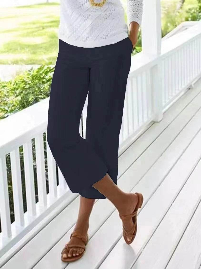 Women's Slub Cotton Linen Elastic-waist Casual Pants - MYLUXURY LANE ENTERPRISE