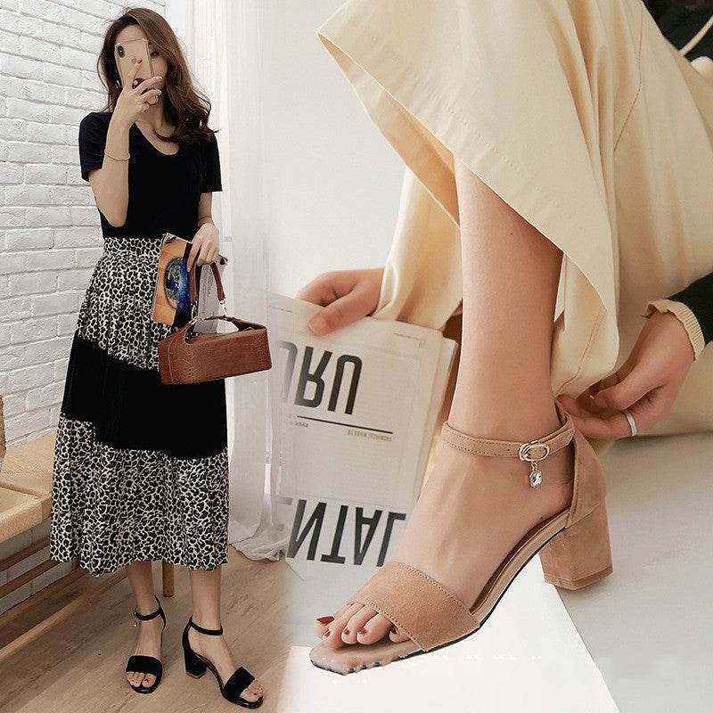 Open-toe women's shoes with thick heel - MYLUXURY LANE ENTERPRISE