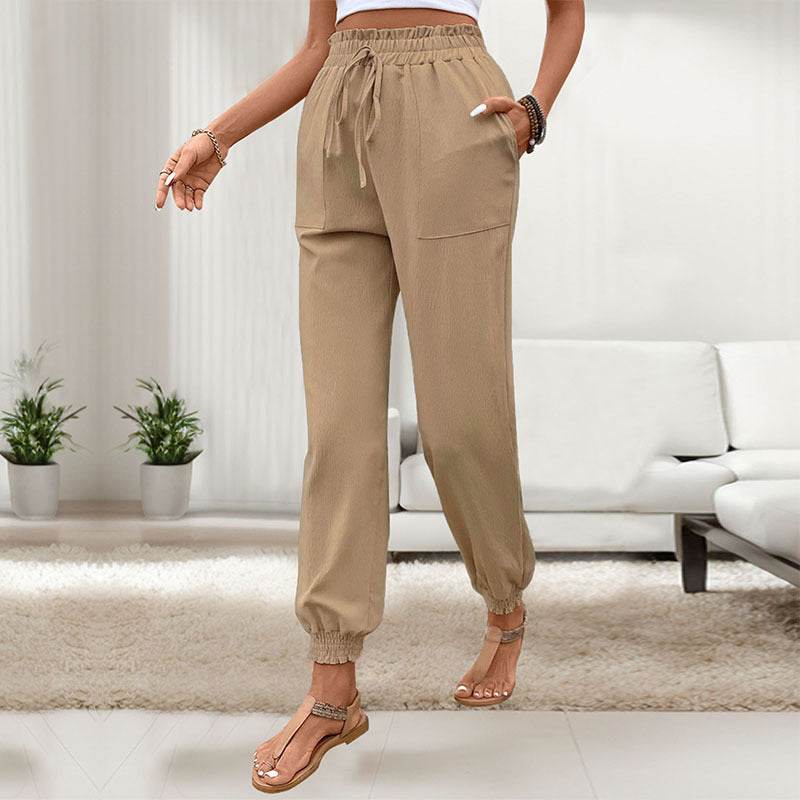 Women's Lace Up Elastic Waist Skinny Pants - MYLUXURY LANE ENTERPRISE