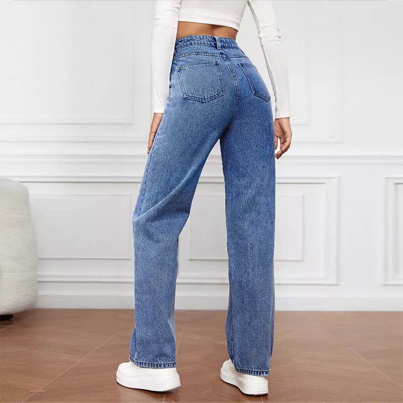 High Waisted Washed Straight Leg Jeans for Women - MYLUXURY LANE ENTERPRISE