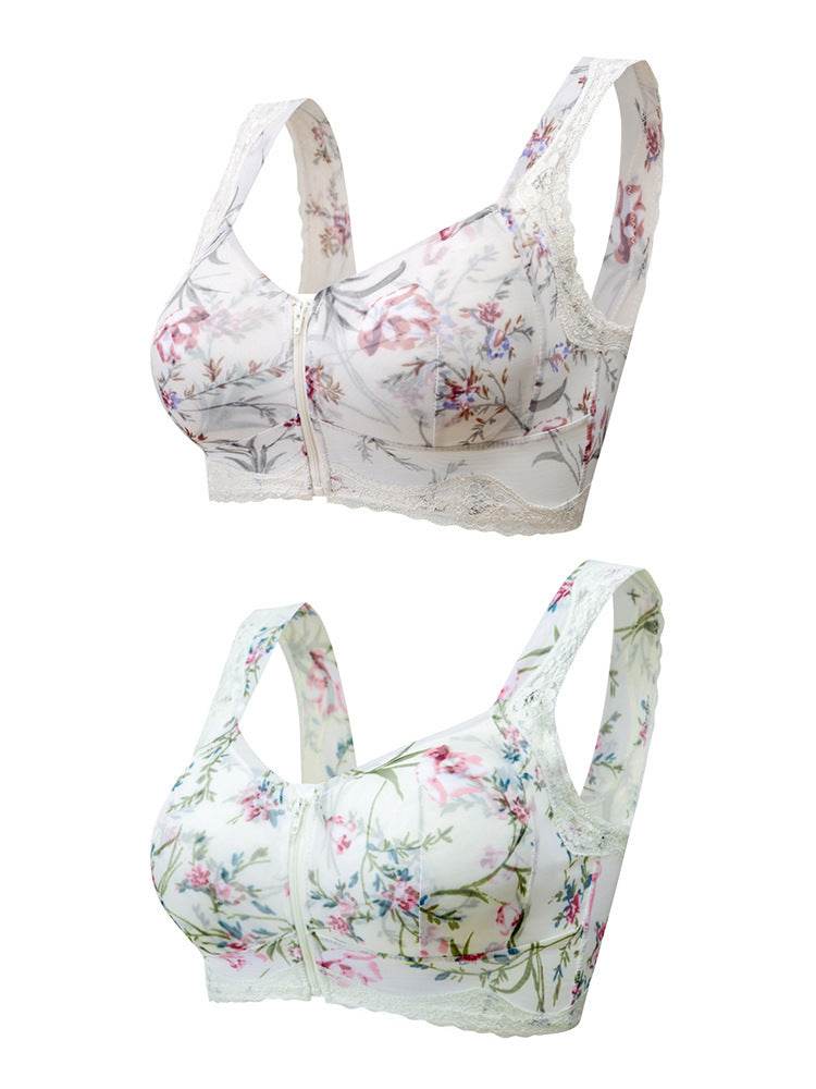 Front button zipper middle-aged women bra - MYLUXURY LANE ENTERPRISE