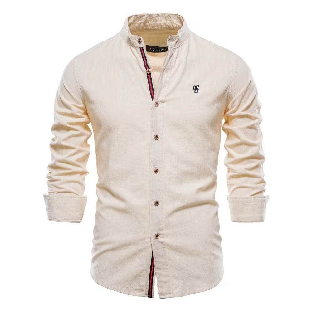 Men's Cotton And Linen Casual Fashion Solid Color Long Sleeve Henley Shirt - MYLUXURY LANE ENTERPRISE