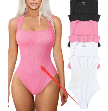 Thread Square Neck Jumpsuit Sleeveless Slim Fit Tank Top Summer Shapewear - MYLUXURY LANE ENTERPRISE