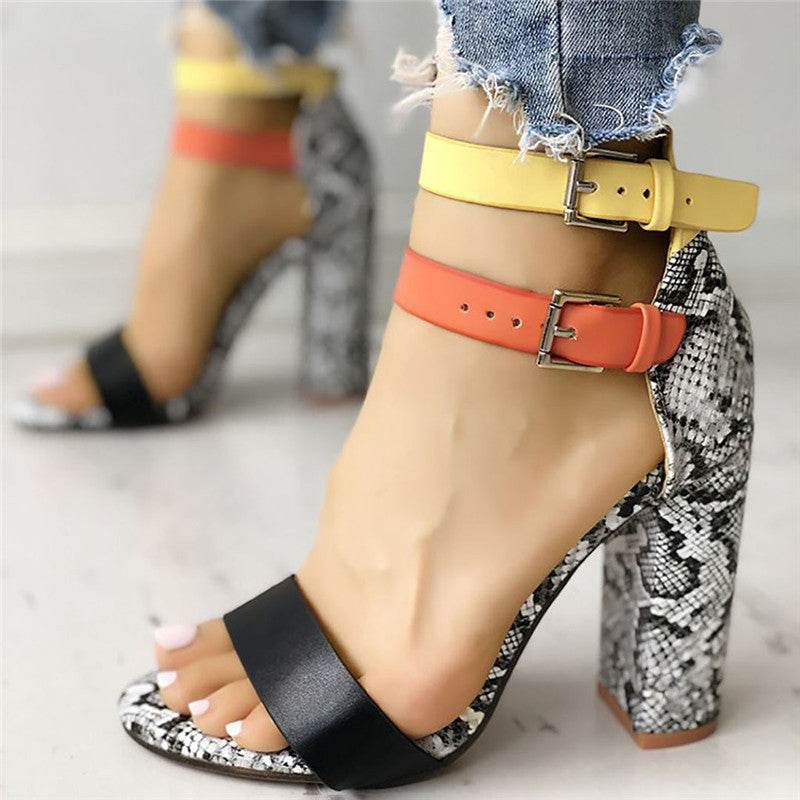 Thick-heeled high-heeled colorblock sandals - MYLUXURY LANE ENTERPRISE