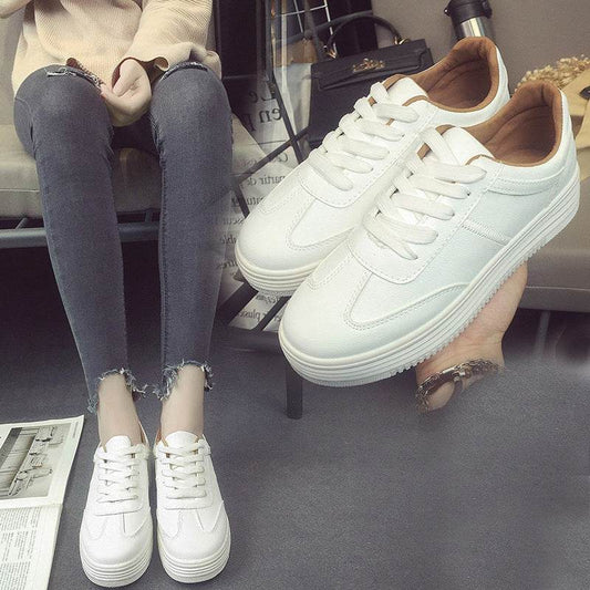 White Leather Lace Up Shoes Casual Sports Shoes - MYLUXURY LANE ENTERPRISE