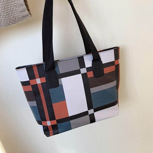 PU Shoulder Fashion Plaid Large Capacity Shopping Bag - MYLUXURY LANE ENTERPRISE