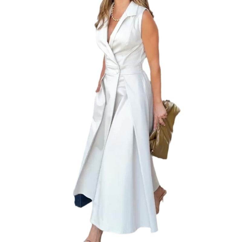 Low Cut V-neck Sleeveless Waist Elegant Dress - MYLUXURY LANE ENTERPRISE