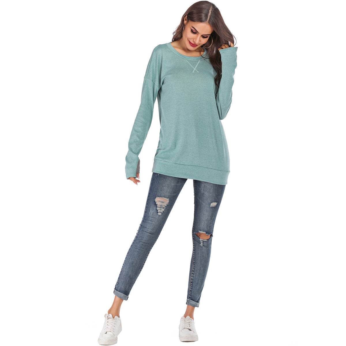 Women's Fashion Pullover Round Neck Long Sleeve - MYLUXURY LANE ENTERPRISE