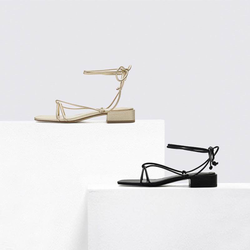 Strappy square toe low heel sandals - MYLUXURY LANE ENTERPRISE