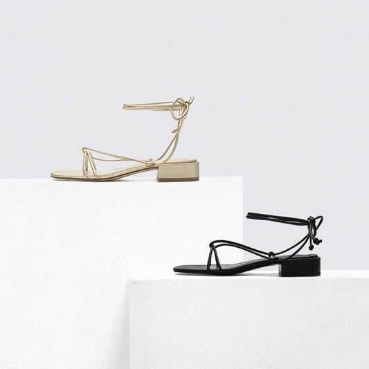Strappy square toe low heel sandals - MYLUXURY LANE ENTERPRISE