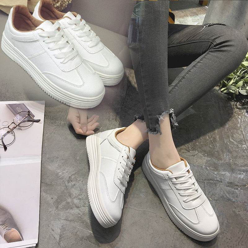 White Leather Lace Up Shoes Casual Sports Shoes - MYLUXURY LANE ENTERPRISE