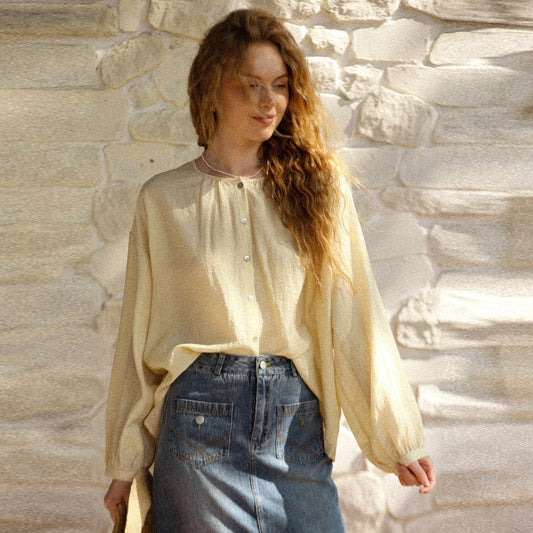 Loose Cotton Linen Long Sleeve Blouse Women's Round Neck - MYLUXURY LANE ENTERPRISE