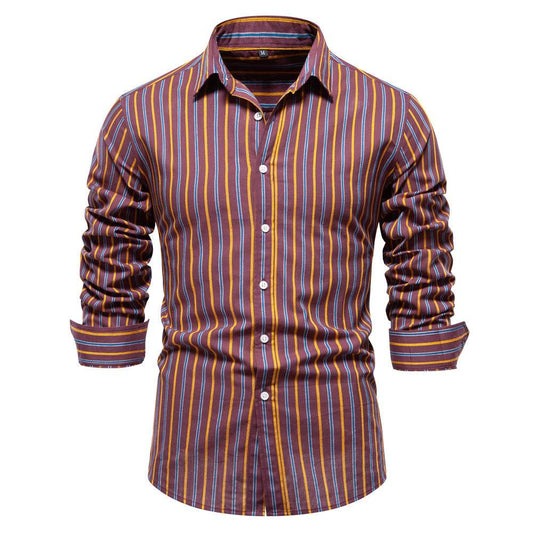 Men's Fashionable All-match Striped Long-sleeved Cotton Shirt Top - MYLUXURY LANE ENTERPRISE